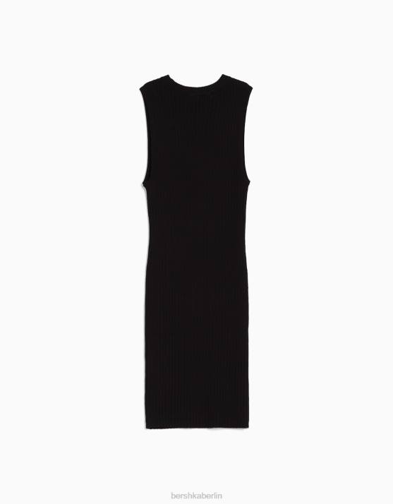 Schwarz Bershka Frauen Minikleid aus Rippstrick H00J243