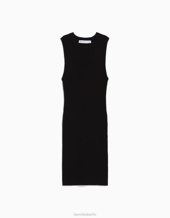 Schwarz Bershka Frauen Minikleid aus Rippstrick H00J4097