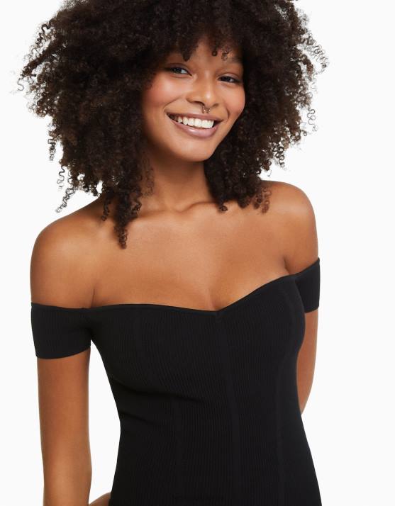 Schwarz Bershka Frauen Minikleid mit Korsett-Ausschnitt H00J208