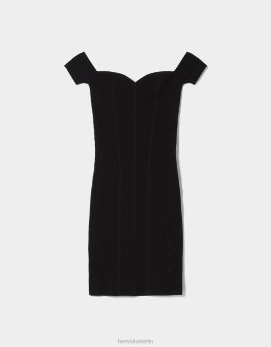 Schwarz Bershka Frauen Minikleid mit Korsett-Ausschnitt H00J208