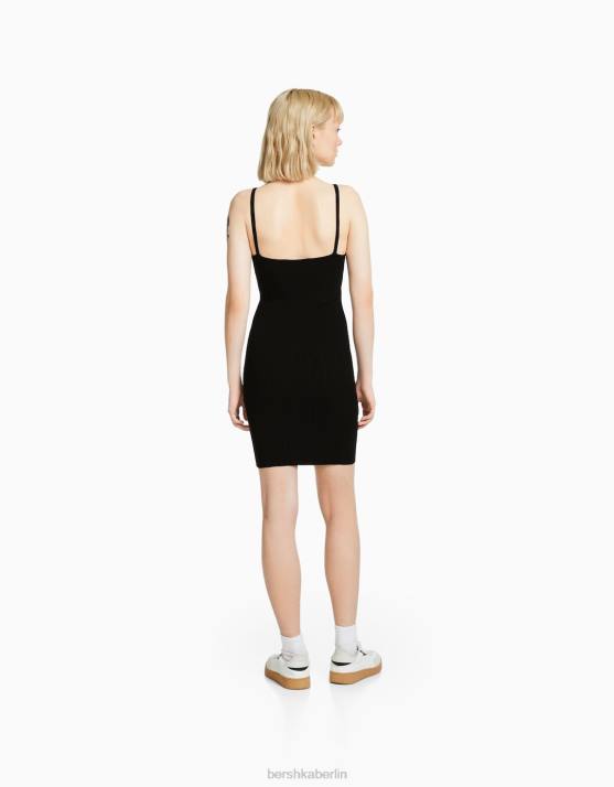 Schwarz Bershka Frauen Minikleid mit Trägern H00J4096