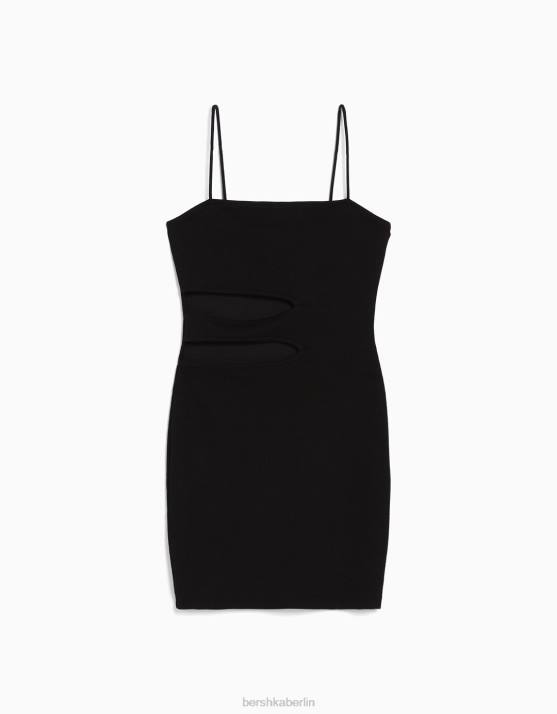 Schwarz Bershka Frauen Minikleid mit Trägern und Cut-out-Detail H00J228