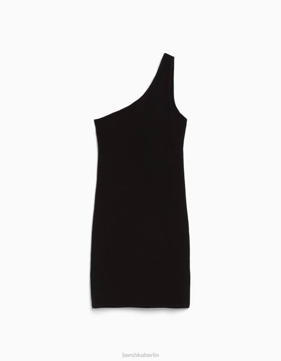 Schwarz Bershka Frauen Minikleid mit asymmetrischen Trägern H00J168