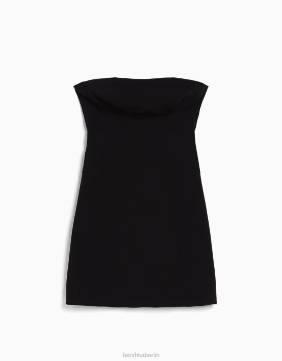 Schwarz Bershka Frauen Schulterfreies Minikleid mit Nähten H00J132