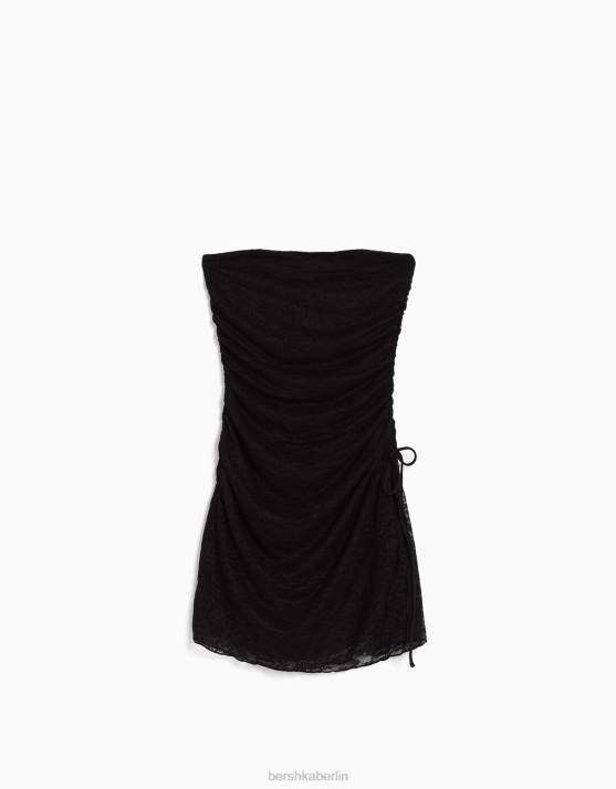 Schwarz Bershka Frauen Schulterfreies Minikleid mit Spitze H00J131