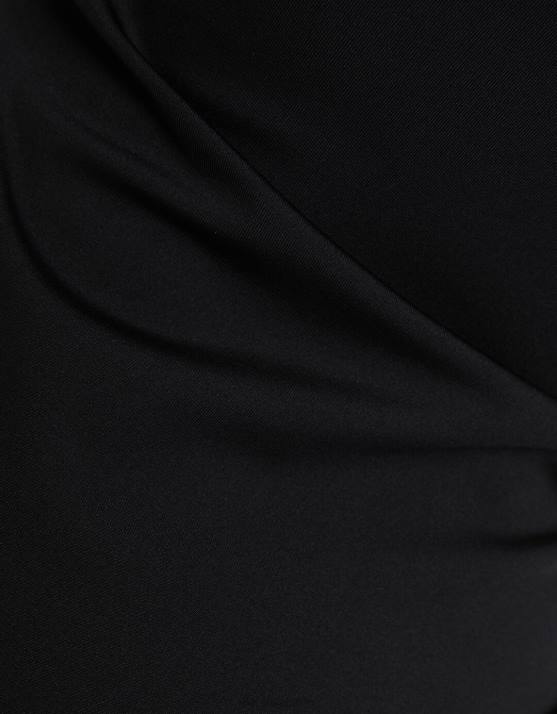 Schwarz Bershka Frauen Tailliertes Midikleid mit Kragendetail H00J79