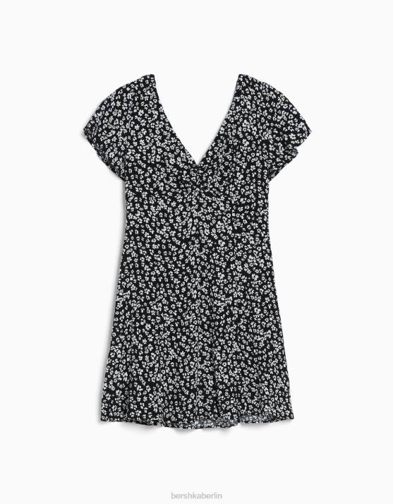 Schwarz Bershka Frauen Voluminöses Minikleid mit kurzen Ärmeln H00J4103