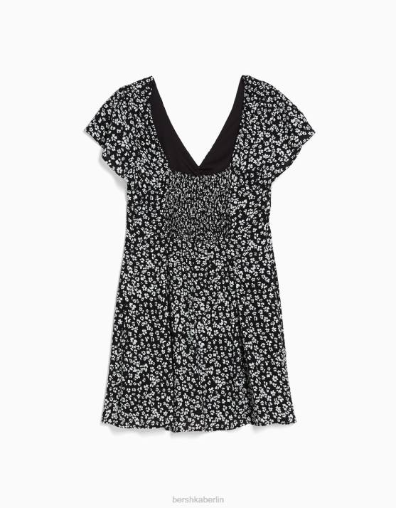 Schwarz Bershka Frauen Voluminöses Minikleid mit kurzen Ärmeln H00J4103