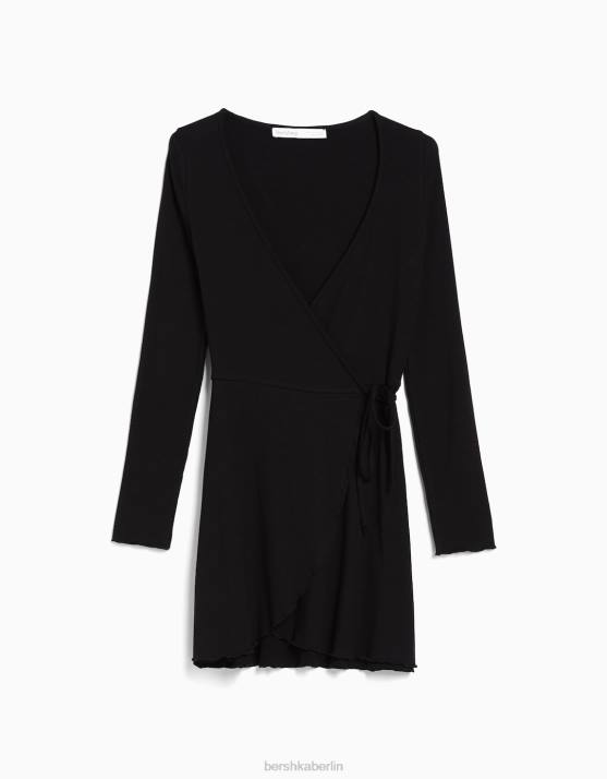 Schwarz Bershka Frauen langärmliges Minikleid H00J143
