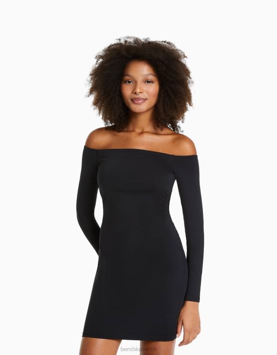 Schwarz Bershka Frauen langärmliges Minikleid H00J92