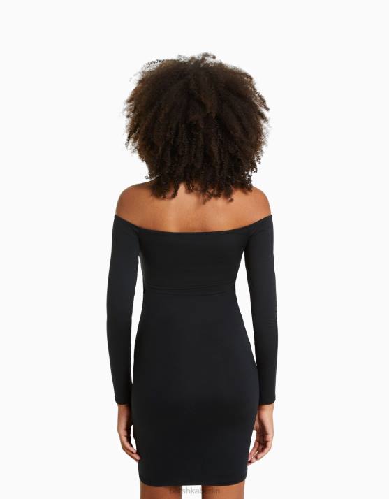 Schwarz Bershka Frauen langärmliges Minikleid H00J92
