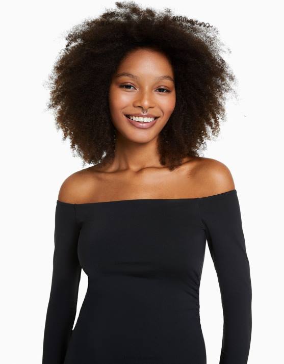 Schwarz Bershka Frauen langärmliges Minikleid H00J92