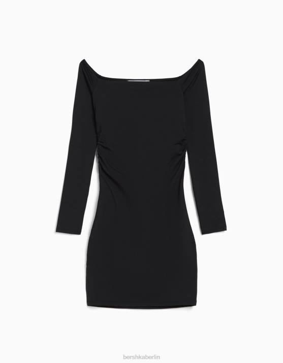 Schwarz Bershka Frauen langärmliges Minikleid H00J92