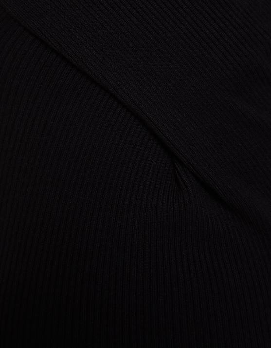 Schwarz Bershka Frauen ärmelloses Crossover-Midikleid H00J130