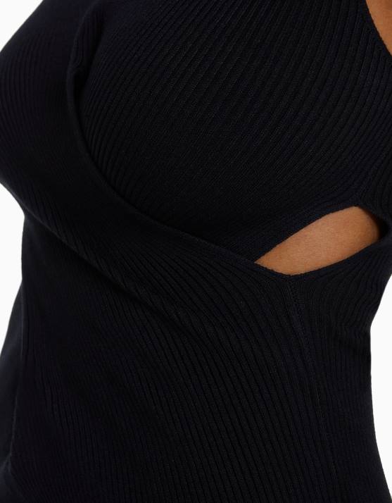 Schwarz Bershka Frauen ärmelloses Crossover-Midikleid H00J196