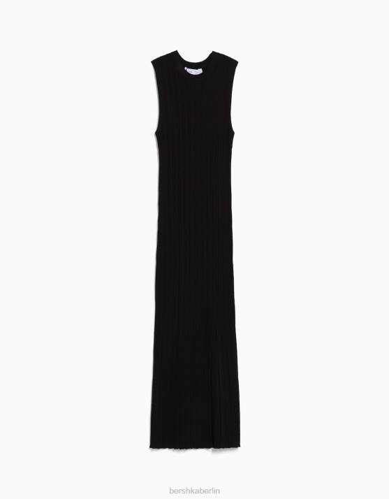 Schwarz Bershka Frauen ärmelloses Strick-Midikleid H00J221