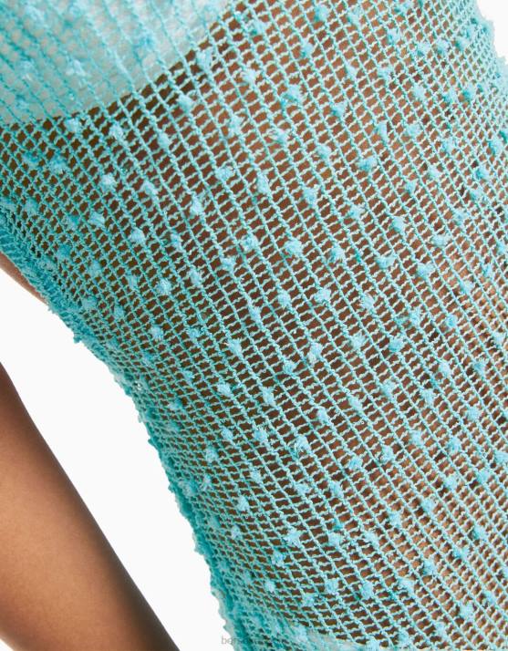 Türkis Bershka Frauen Langes Netz-Neckholder-Kleid H00J147