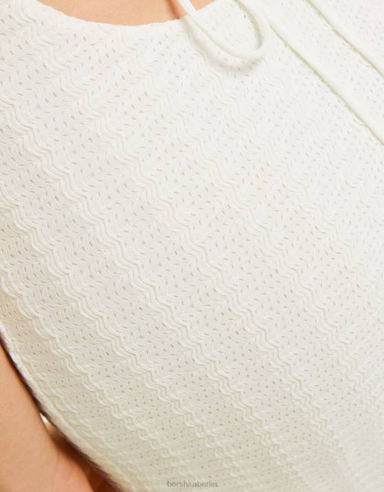 Weiss Bershka Frauen Langes Häkelkleid mit Neckholder H00J127