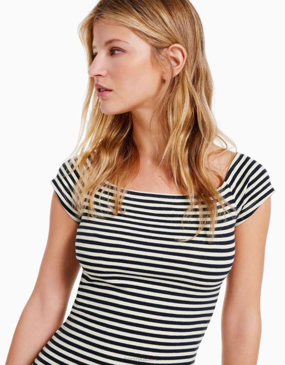 Weiss Bershka Frauen Minikleid mit Bardot-Ausschnitt H00J205