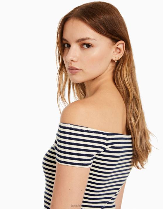 Weiss Bershka Frauen Minikleid mit Bardot-Ausschnitt H00J4069