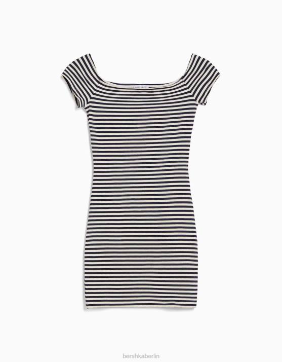 Weiss Bershka Frauen Minikleid mit Bardot-Ausschnitt H00J4069