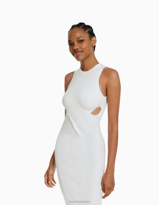 Weiss Bershka Frauen ärmelloses Crossover-Midikleid H00J195