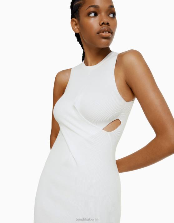 Weiss Bershka Frauen ärmelloses Crossover-Midikleid H00J195
