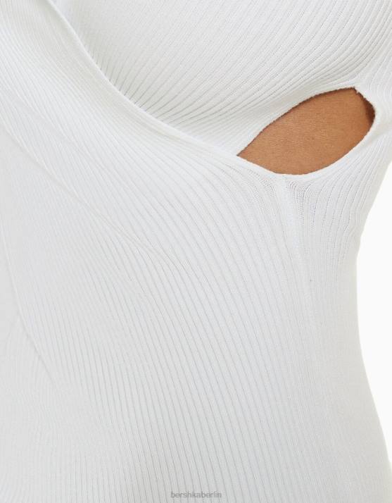Weiss Bershka Frauen ärmelloses Crossover-Midikleid H00J195