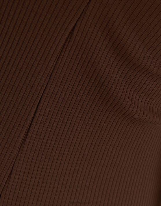 braun Bershka Frauen Langes, geripptes Bandeau-Kleid H00J47