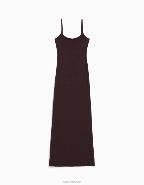 braun Bershka Frauen figurbetontes langes Trägerkleid H00J78