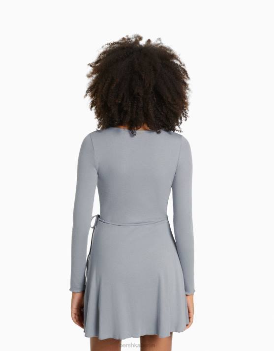 dunkelgrau Bershka Frauen langärmliges Minikleid H00J144