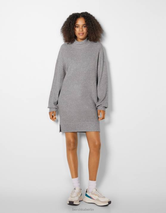 grau Bershka Frauen Etuikleid mit langen Ärmeln H00J285