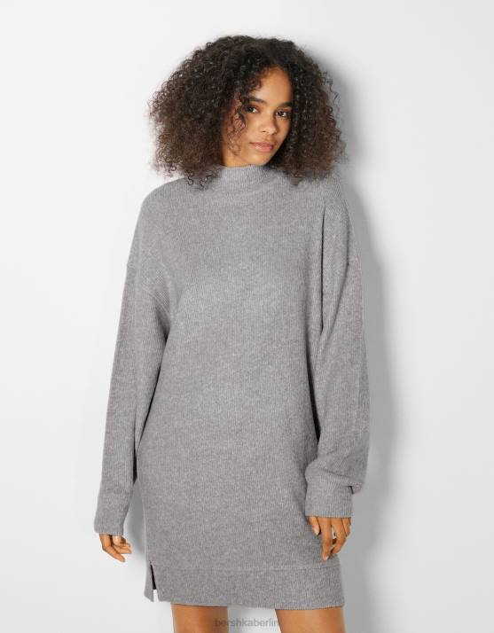 grau Bershka Frauen Etuikleid mit langen Ärmeln H00J285
