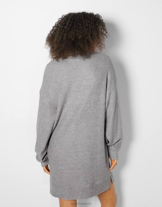 grau Bershka Frauen Etuikleid mit langen Ärmeln H00J285