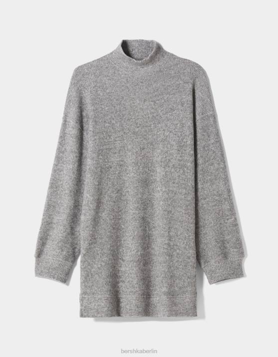 grau Bershka Frauen Etuikleid mit langen Ärmeln H00J285