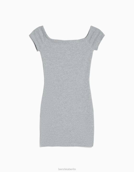 grau Bershka Frauen Kurzärmliges, schulterfreies Minikleid H00J4067