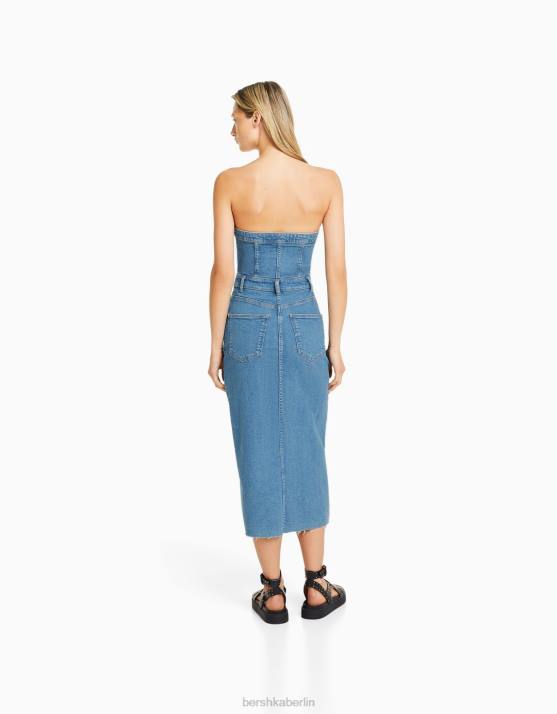 hellblau Bershka Frauen Langes Bandeau-Jeanskleid H00J1946