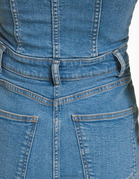 hellblau Bershka Frauen Langes Bandeau-Jeanskleid H00J1960