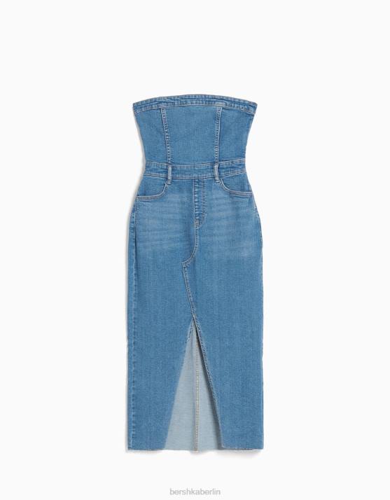 hellblau Bershka Frauen Langes Bandeau-Jeanskleid H00J1962