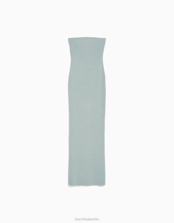 hellblau Bershka Frauen Langes Bandeau-Rippenkleid mit Wascheffekt H00J1828