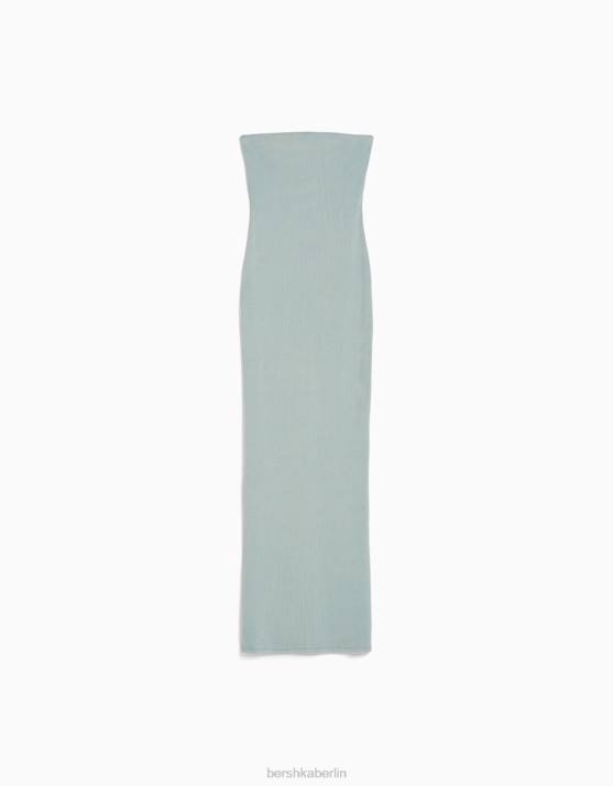 hellblau Bershka Frauen Langes Bandeau-Rippenkleid mit Wascheffekt H00J44