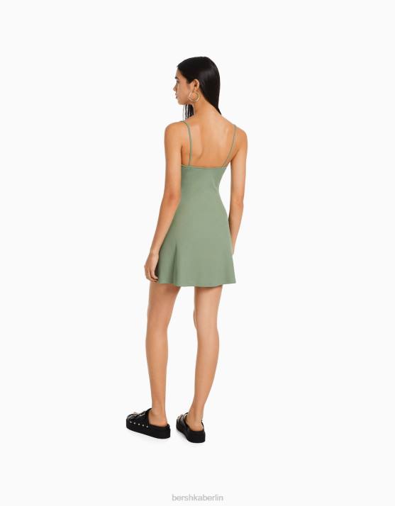 khaki Bershka Frauen Minikleid mit Spitzendetail H00J115