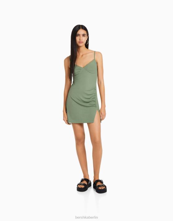 khaki Bershka Frauen Minikleid mit Spitzendetail H00J115