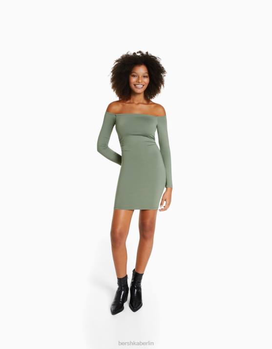 khaki Bershka Frauen langärmliges Minikleid H00J91