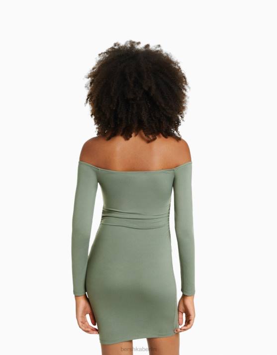 khaki Bershka Frauen langärmliges Minikleid H00J91