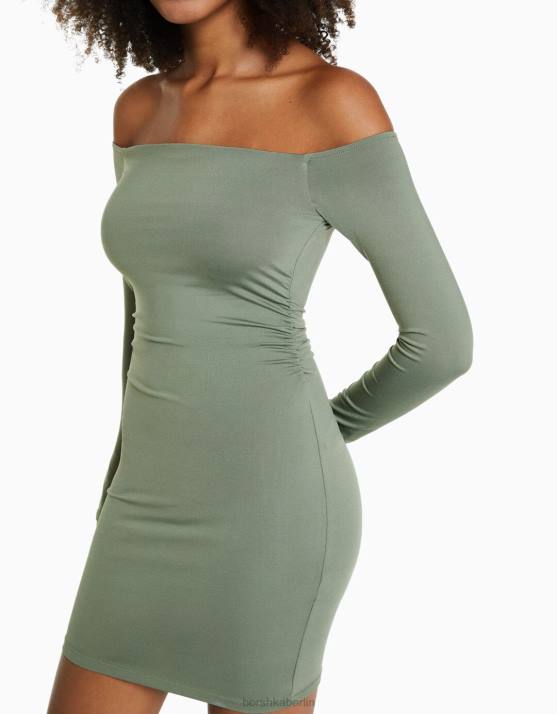 khaki Bershka Frauen langärmliges Minikleid H00J91