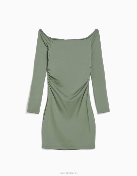 khaki Bershka Frauen langärmliges Minikleid H00J91