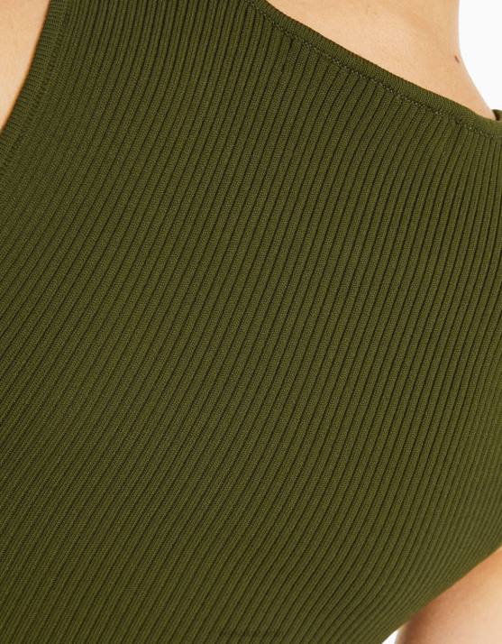 khaki Bershka Frauen ärmelloses Minikleid aus offenem Strick H00J166