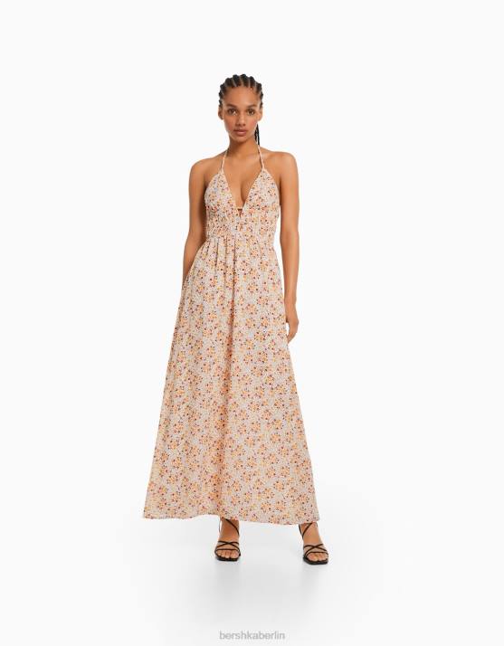 mehrfarbig Bershka Frauen Bambula langes Kleid mit Rüschen H00J118