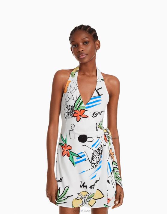 mehrfarbig Bershka Frauen Bedrucktes Neckholder-Minikleid mit Krawatte H00J161